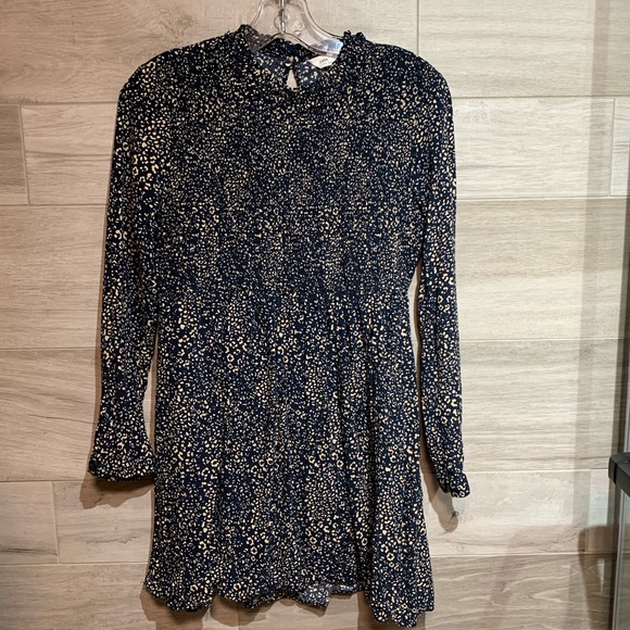 Zara animal print long sleeve dress high collared with elastic waist size Large - Picture 1 of 7